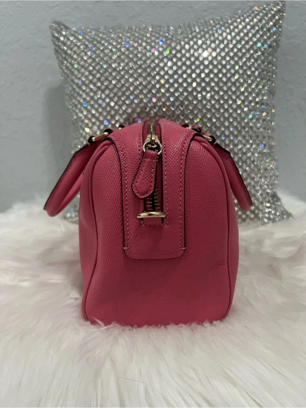Coach Pink Pebbled Leather Mini Satchel with Crossbody Strap